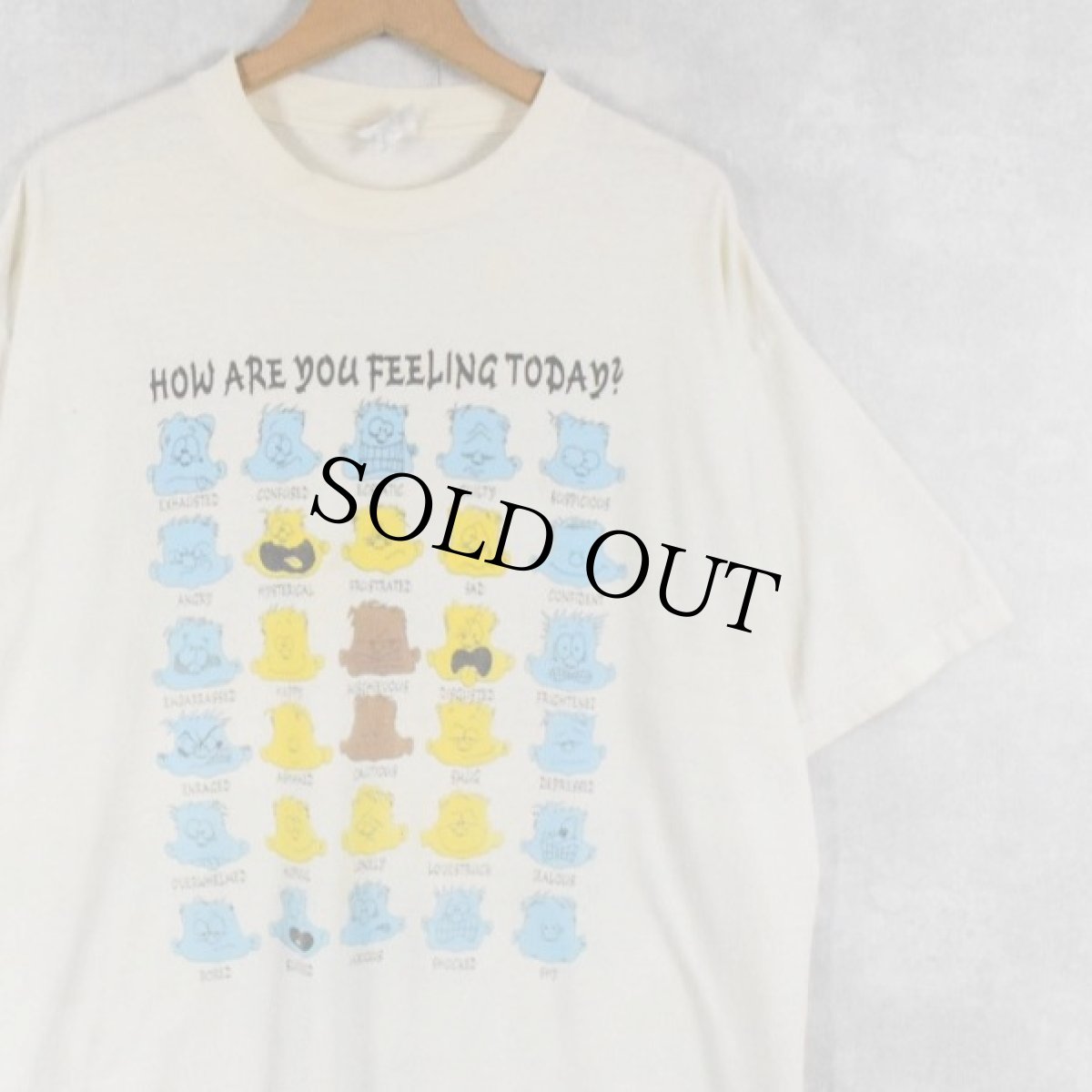 画像1: 90's "HOW ARE YOU FEELING TODAY" シュールイラストプリントTシャツ XL (1)