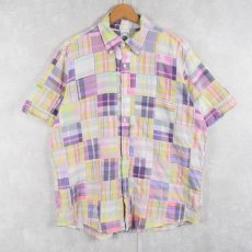 画像1: Brooks Brothers インディアンマドラスチェック柄 パッチワークシャツ L (1)
