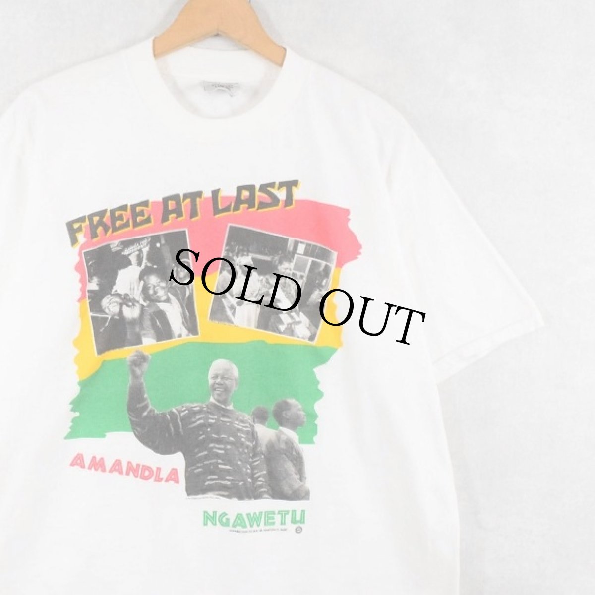 画像1: 90's Nelson Mandela USA製 "FREE AT LAST" 南アフリカ元大統領プリントTシャツ L (1)