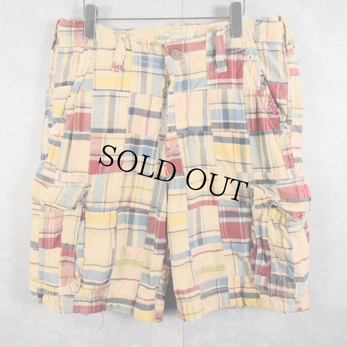 画像2: Abercrombie&Fitch インディアンマドラスチェック柄 パッチワークショーツ W34 (2)