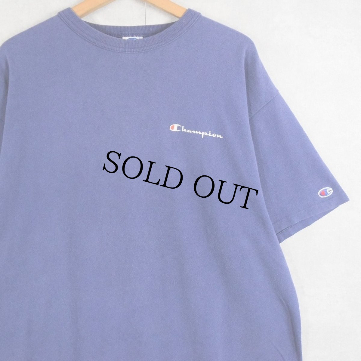 画像1: 80〜90's Champion USA製 青刺繍タグ 後期 ロゴプリントTシャツ NAVY XL (1)