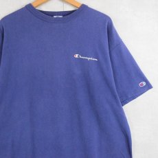 画像1: 80〜90's Champion USA製 青刺繍タグ 後期 ロゴプリントTシャツ NAVY XL (1)