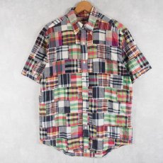 画像1: Brooks Brothers インディアンマドラスチェック柄 パッチワークシャツ M (1)
