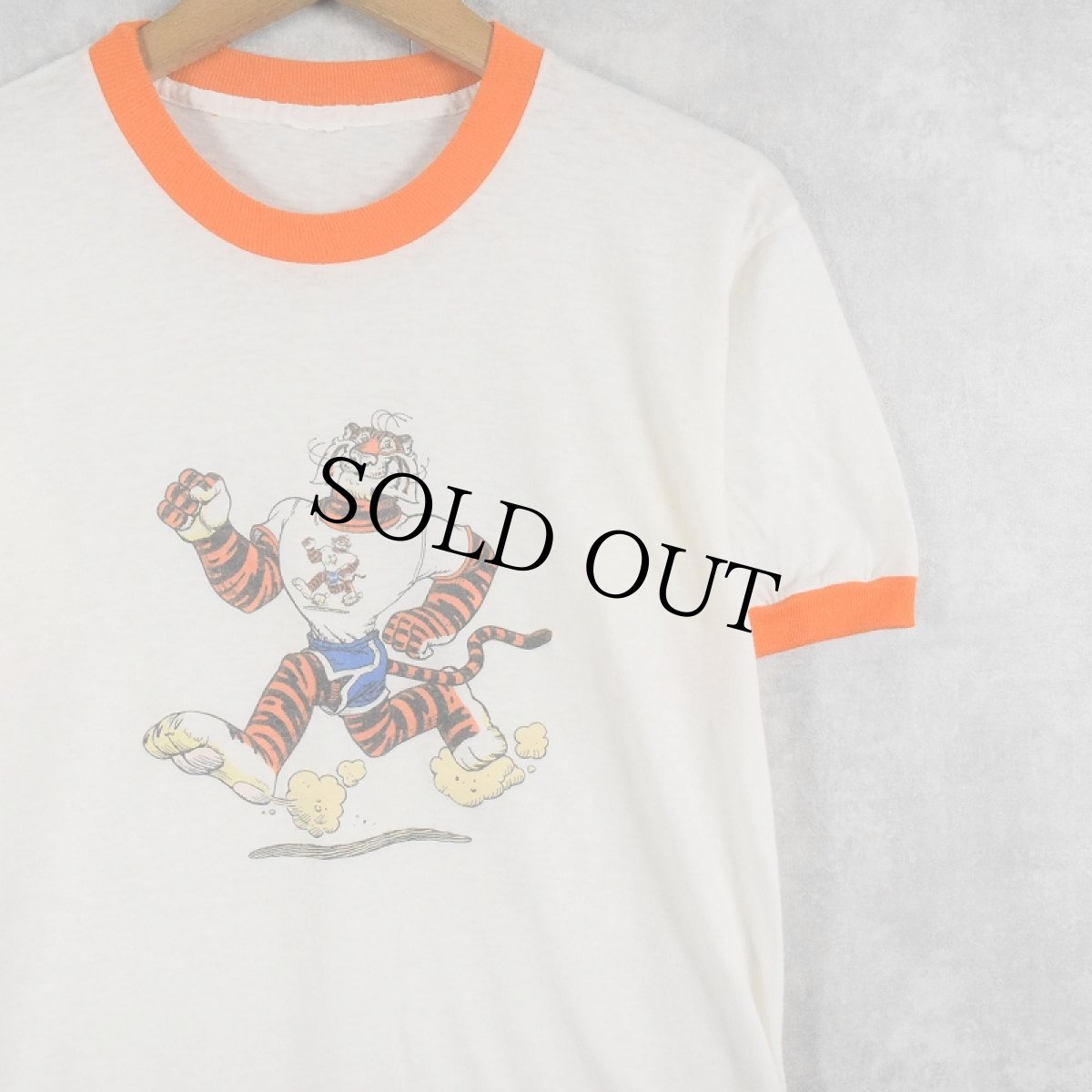 画像1: 70〜80's ESSO " Tony the Tiger" キャラクター染み込みプリント リンガーTシャツ (1)