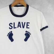 画像1: 〜70's ALLISON "SLAVE" 染み込みプリント リンガーTシャツ M (1)