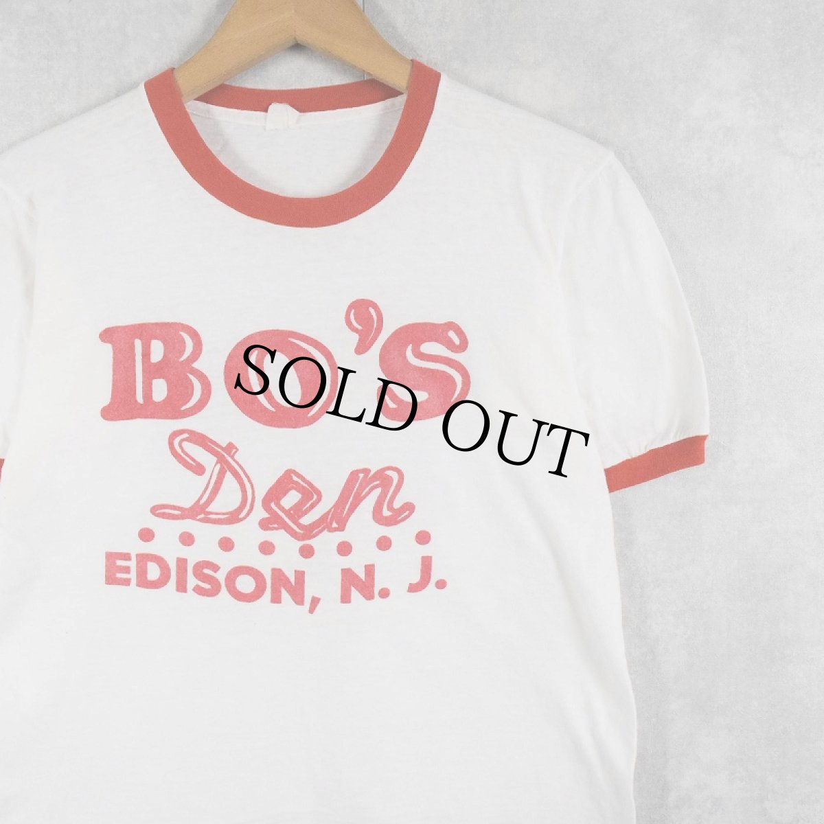画像1: 80's "BO'S Den EDISON, N.J." プリント リンガーTシャツ (1)