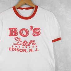 画像1: 80's "BO'S Den EDISON, N.J." プリント リンガーTシャツ (1)
