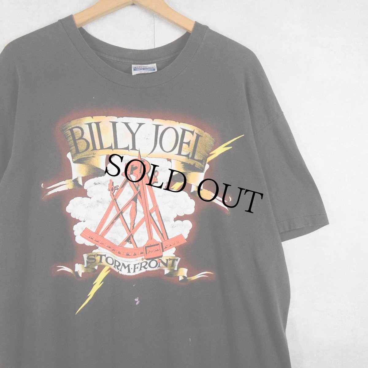 画像1: 80's Billy Joel USA製 "Storm Front / Only The Good Die Young" シンガーソングライタープリントTシャツ BLACK XL (1)