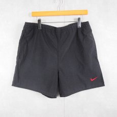 画像1: 90's NIKE ロゴ刺繍 ナイロンショーツ BLACK M (1)