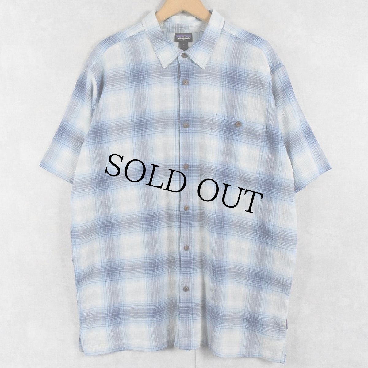 画像1: 2018SS Patagonia ORGANIC COTTON オンブレーチェック柄 ちりめんシャツ XL (1)