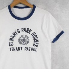 画像1: 60's〜 USA製 "ST.MARY'S PARK HOUSES TENANT PATROL" プリントリンガーTシャツ L (1)