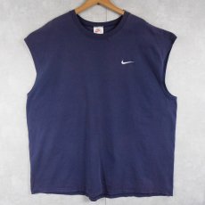 画像1: 90's NIKE USA製 ロゴ刺繍 ノースリーブTシャツ NAVY XXL (1)