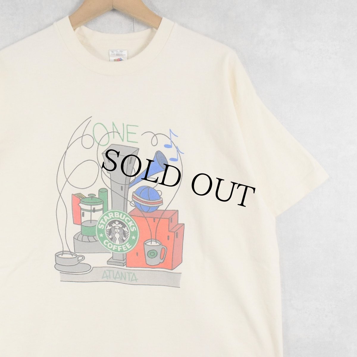 画像1: 90's STARBUCKS COFFEE USA製 コーヒーチェーンプリントTシャツ XL (1)