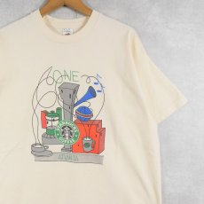 画像1: 90's STARBUCKS COFFEE USA製 コーヒーチェーンプリントTシャツ XL (1)