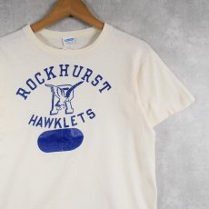 画像1: 70's Champion バータグ USA製 "ROCKHURST HAWKLETS" プリントTシャツ M (1)