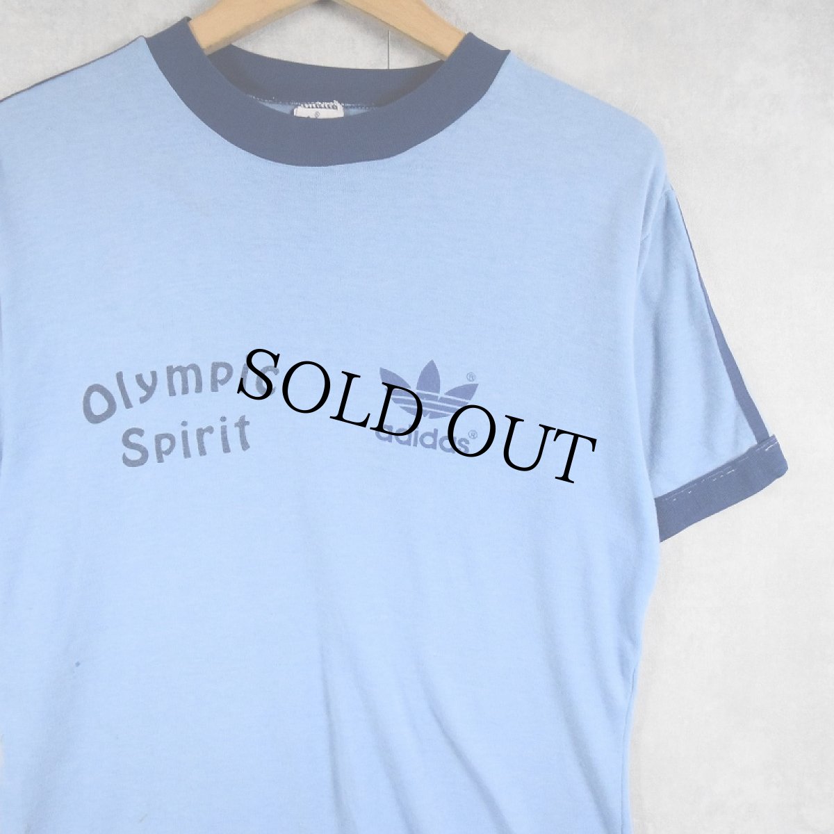 画像1: 80's adidas "Olympic Sprint" サイドライン プリントリンガーTシャツ M (1)