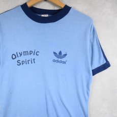 画像1: 80's adidas "Olympic Sprint" サイドライン プリントリンガーTシャツ M (1)