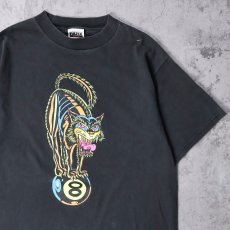 画像1: 猫 ロウブロウアートプリントTシャツ BLACK L (1)