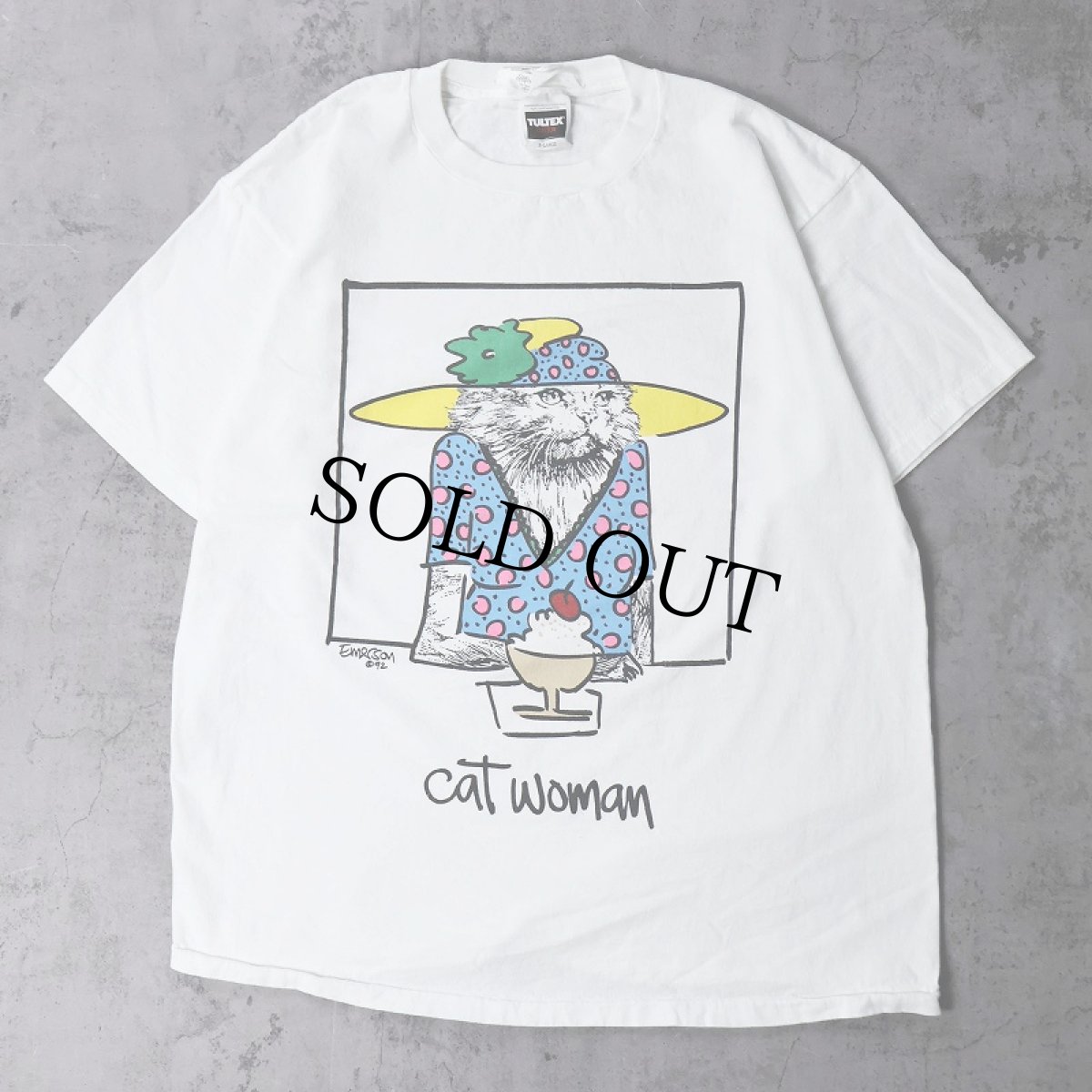 画像1: 90's Listen Honey EMERSON "cat woman" 猫イラストプリントTシャツ XL (1)
