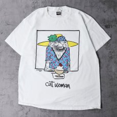 画像1: 90's Listen Honey EMERSON "cat woman" 猫イラストプリントTシャツ XL (1)