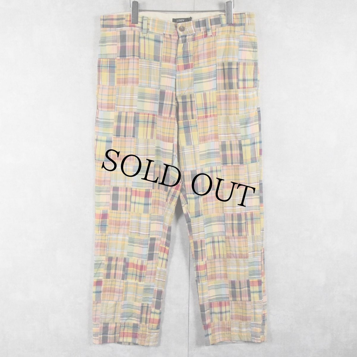 画像1: J.CREW インディアンマドラスチェック柄 パッチワークパンツ W36 (1)