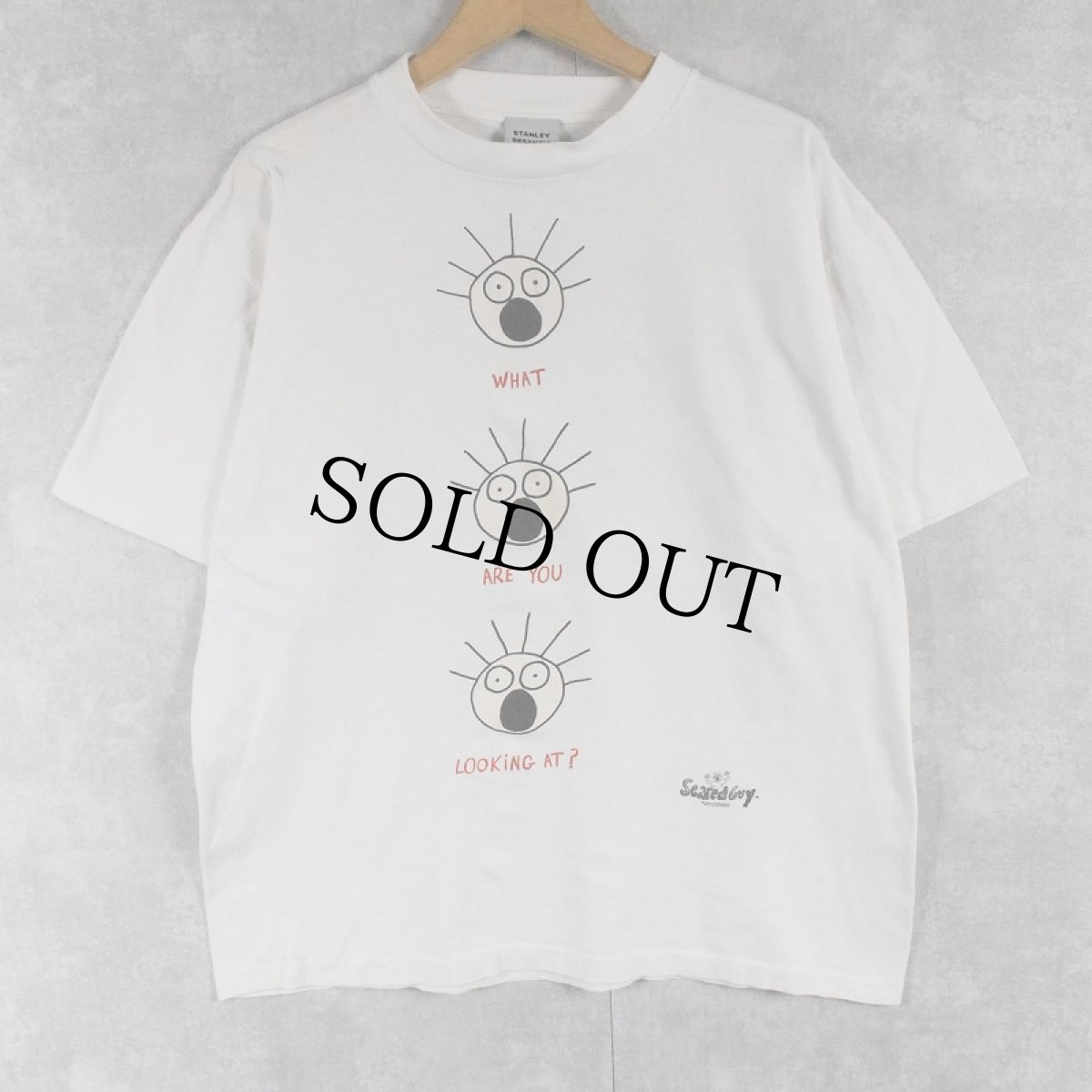 画像1: 90's Scared Guy "WHAT ARE YOU LOOKING AT?" イラストプリントTシャツ L (1)