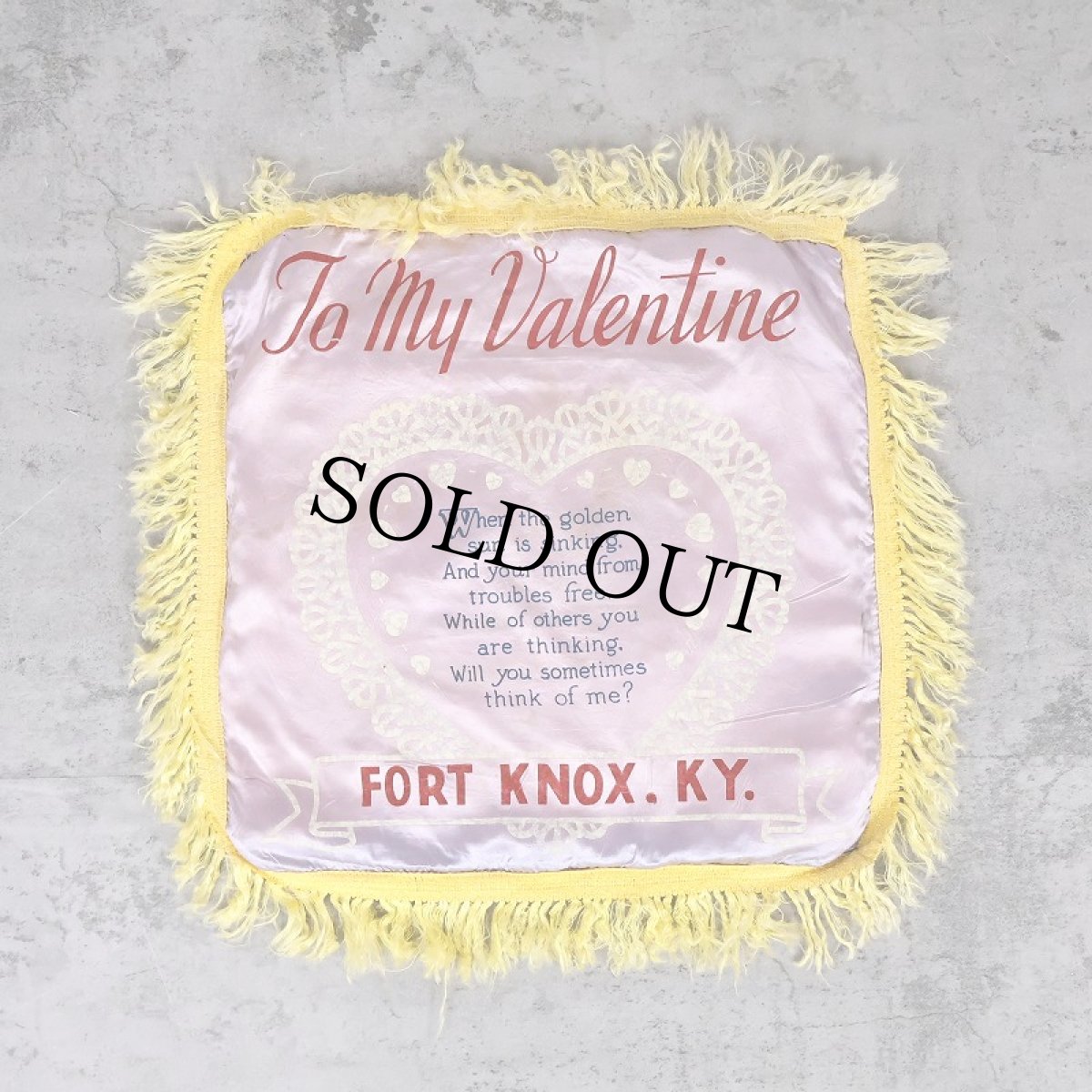 画像1: VINTAGE "To My Valentine" フロッキープリント スーベニアピローケース (1)