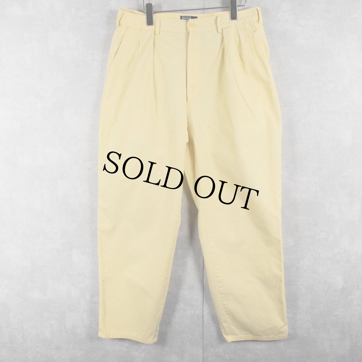 画像1: 90's POLO Ralph Lauren USA製 "POLO CHINO" 2タック コットンチノトラウザーズ W33 (1)