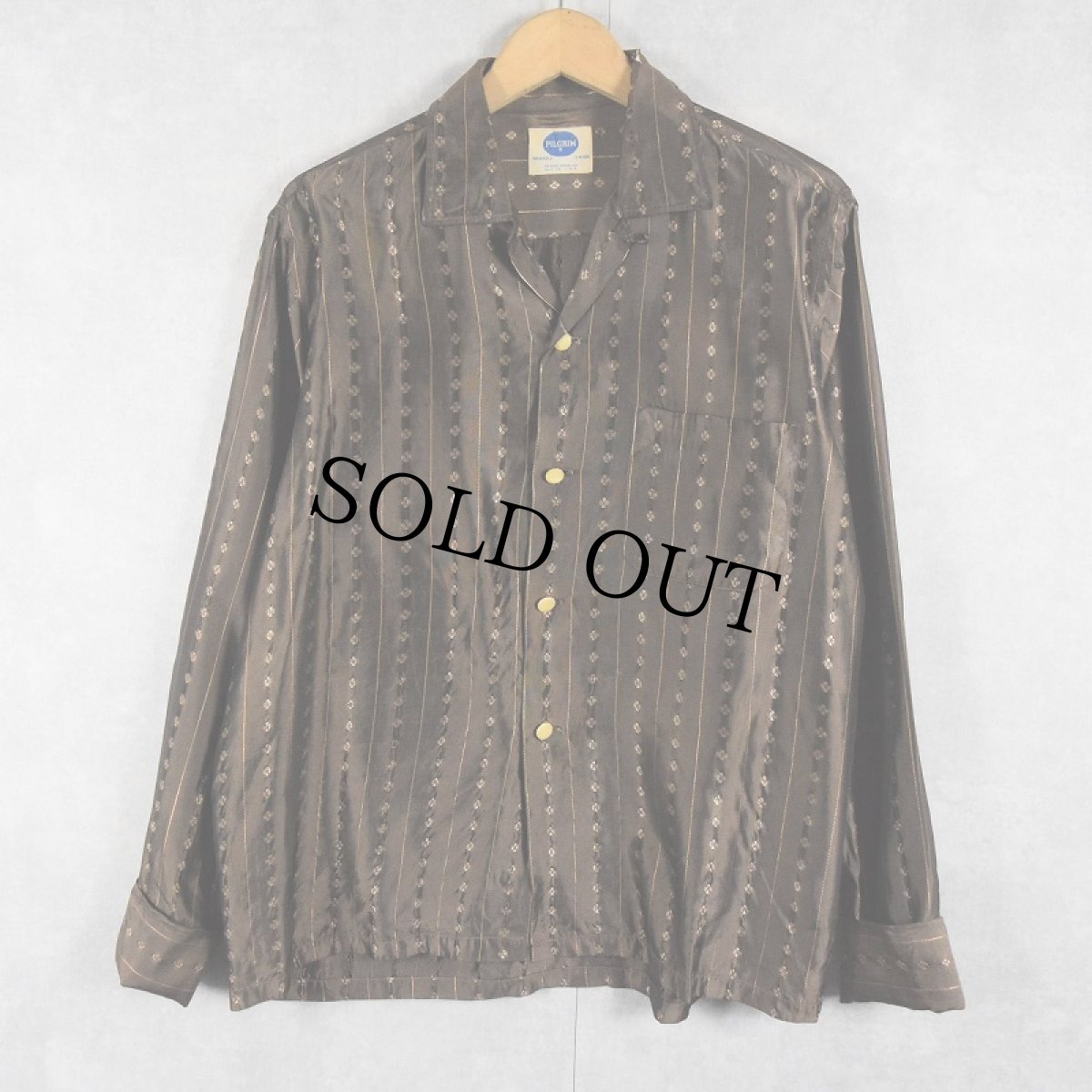 画像1: 【SALE】 60's PILGRIM 総柄 ダブルカフス ナイロンオープンカラーシャツ 15 M 15 1/2 (1)