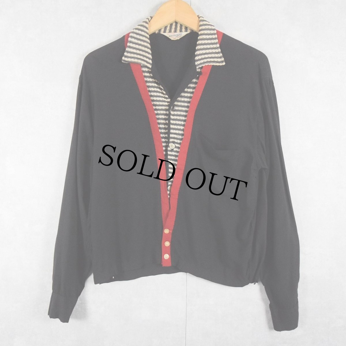 画像1: 【SALE】 50〜60's NATIONAL SHIRT SHOP レイヤードデザイン レーヨンオープンカラーシャツ BLACK M (1)