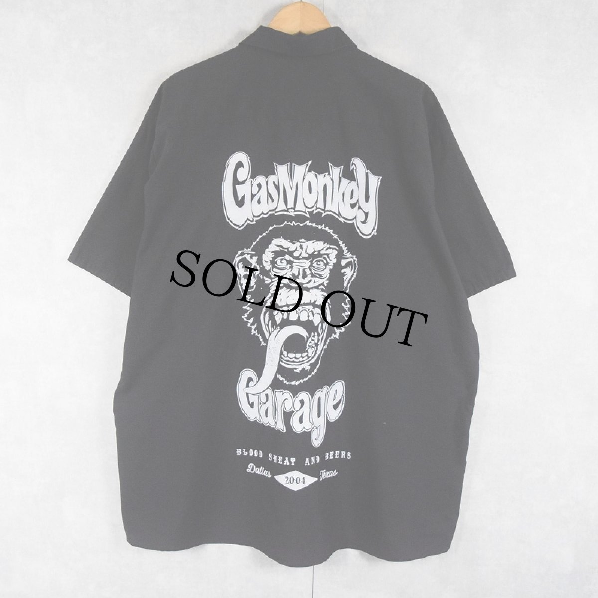 画像1: GasMonkey カスタムカーショップ ロゴワッペン付き コットン×ポリエステルワークシャツ BLACK XXL (1)