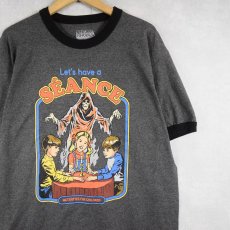 画像1: Steven Rhodes "Let's have a SEANCE" イラストプリントリンガーTシャツ L (1)
