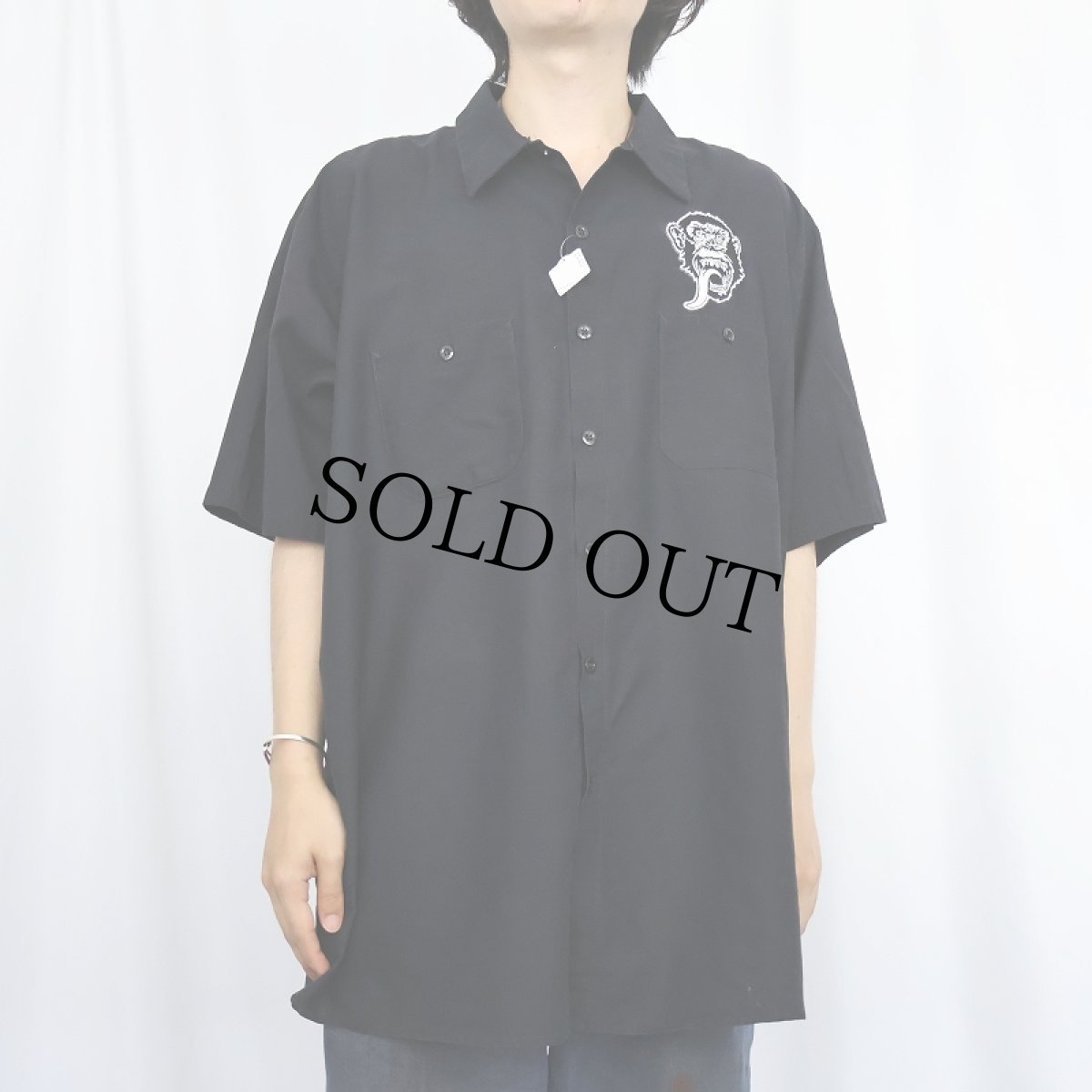 画像3: GasMonkey カスタムカーショップ ロゴワッペン付き コットン×ポリエステルワークシャツ BLACK XXL (3)