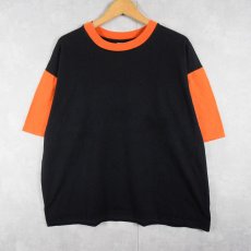 画像1: 90's SPORTSWEAR USA製 2トーン 無地Tシャツ BLACK XL (1)