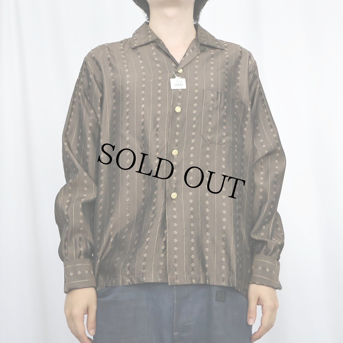 画像2: 【SALE】 60's PILGRIM 総柄 ダブルカフス ナイロンオープンカラーシャツ 15 M 15 1/2 (2)