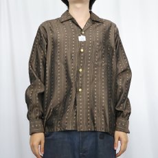 画像2: 60's PILGRIM 総柄 ダブルカフス ナイロンオープンカラーシャツ 15 M 15 1/2 (2)