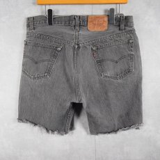 画像2: 80〜90's Levi's 501 USA製 "先染め" カットオフ ブラックデニムパンツ W34 (2)