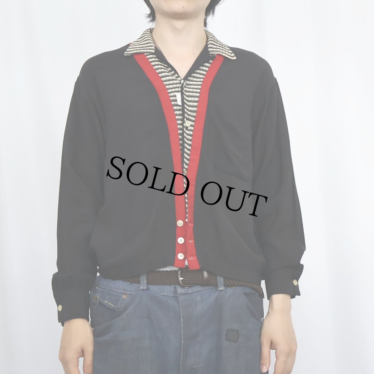 画像2: 【SALE】 50〜60's NATIONAL SHIRT SHOP レイヤードデザイン レーヨンオープンカラーシャツ BLACK M (2)