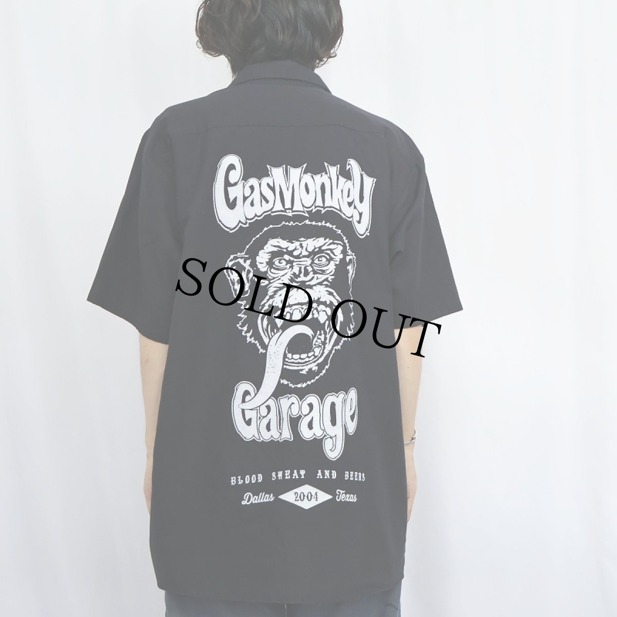 画像4: GasMonkey カスタムカーショップ ロゴワッペン付き コットン×ポリエステルワークシャツ BLACK XXL (4)