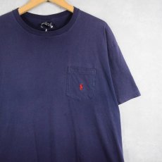 画像1: 90's POLO Ralph Lauren USA製 ロゴ刺繍 ポケットTシャツ NAVY L (1)
