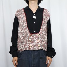 画像2: 50〜60's Dunhill ペイズリー柄 レイヤードデザイン レーヨンオープンカラーシャツ BLACK L (2)