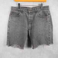 画像1: 80〜90's Levi's 501 USA製 "先染め" カットオフ ブラックデニムパンツ W34 (1)