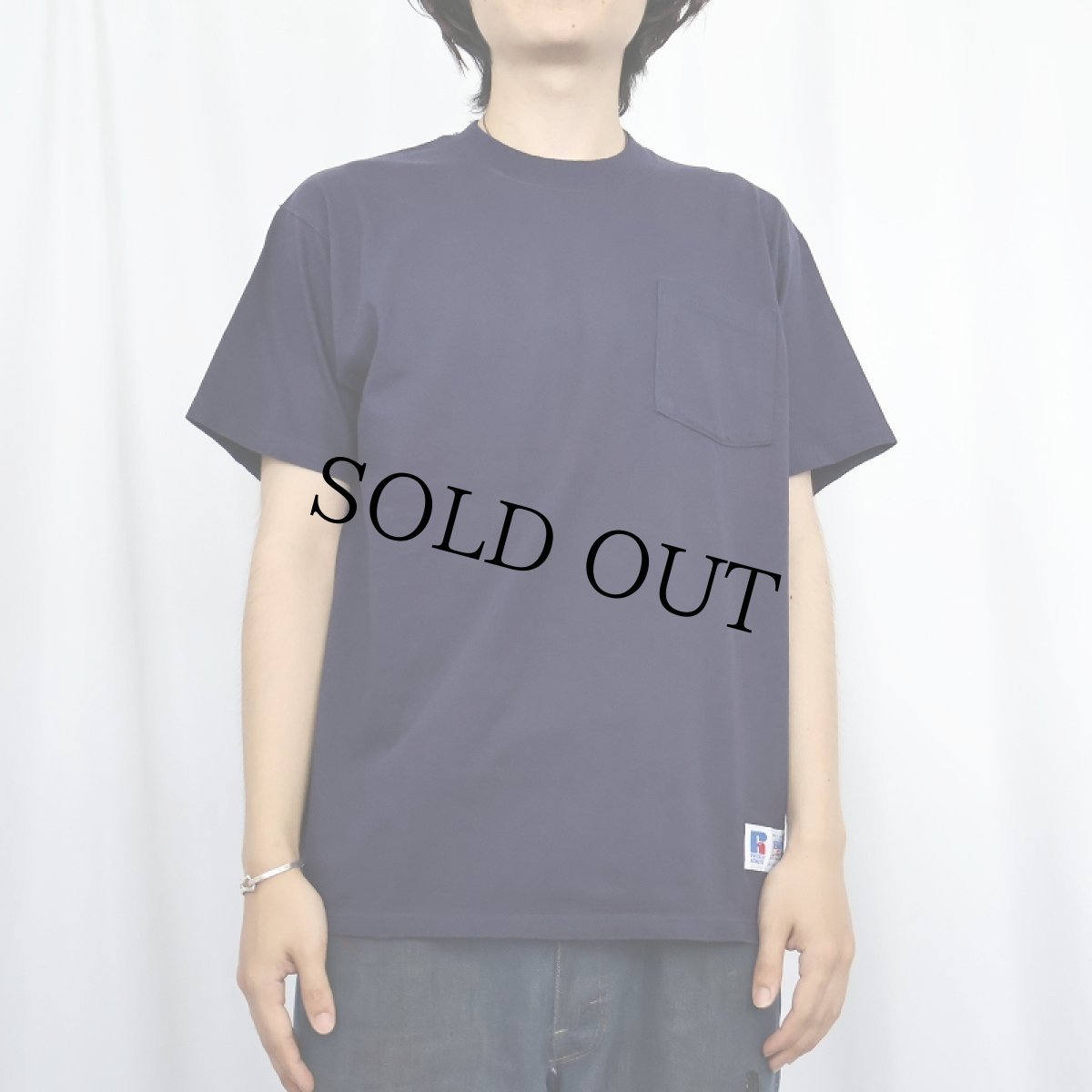画像2: 90's RUSSELL ATHLETIC USA製 無地 ポケットTシャツ NAVY M (2)