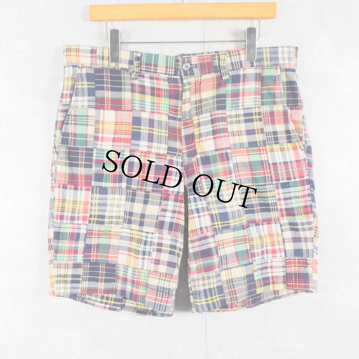画像1: POLO Ralph Lauren マドラスチェック柄 パッチワークコットンショーツ W35 (1)