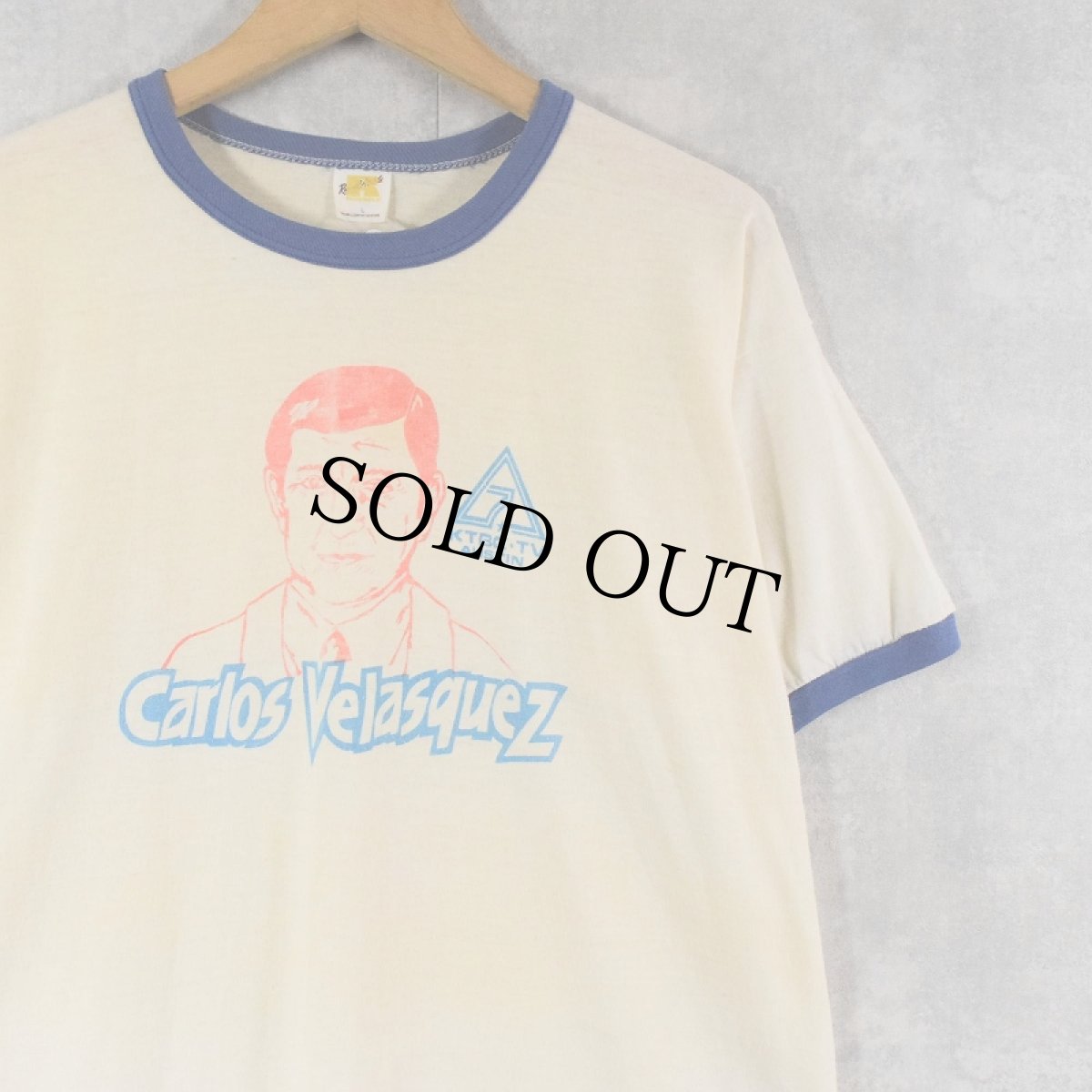 画像1: 70's KTBC USA製 "Carlos Velasquez" テレビ番組プリントリンガーTシャツ L (1)