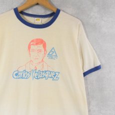 画像1: 70's KTBC USA製 "Carlos Velasquez" テレビ番組プリントリンガーTシャツ L (1)