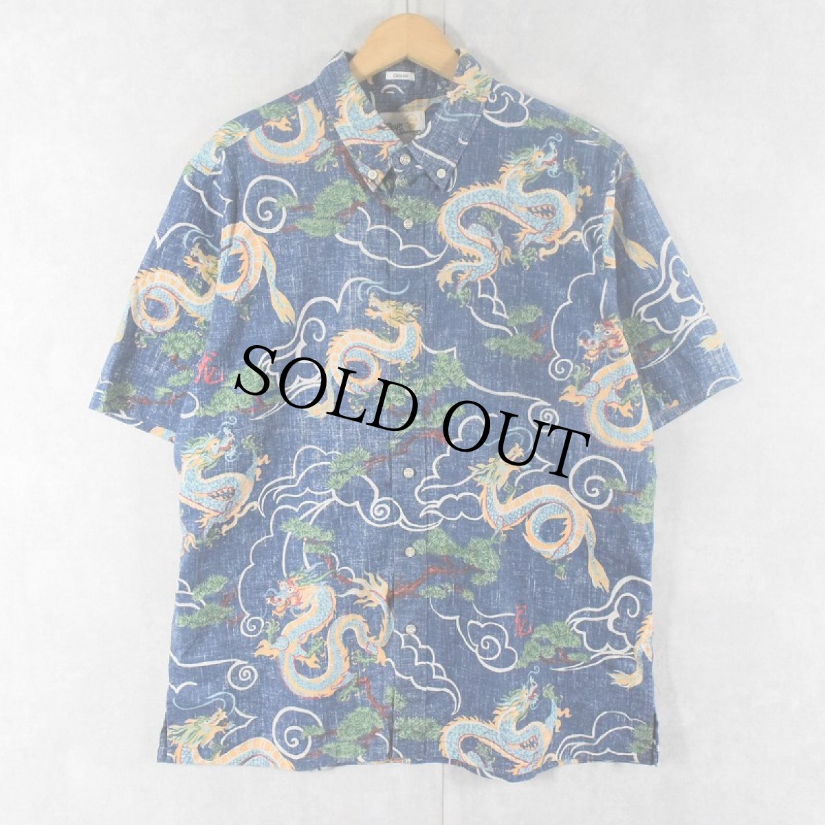 画像1: Reyn Spooner 龍柄 コットン×ポリエステルボタンダウンシャツ L (1)