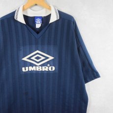 画像1: 90's UMBRO USA製 フロッキープリント ゲームシャツ NAVY XL (1)