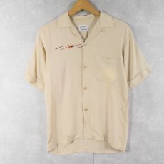 画像1: 60's〜 Designer COLLECTION br CAMPUS 刺繍入り レーヨン混 オープンカラーシャツ S (1)