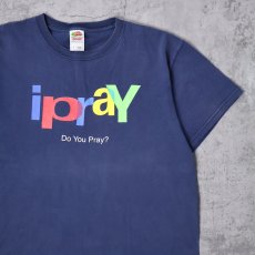 画像1: ipray Do you pray? ジーザス パロディプリントTシャツ NAVY L (1)